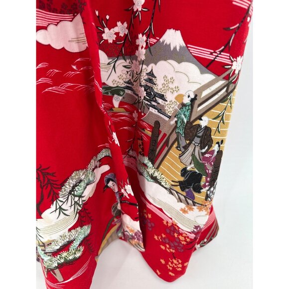 Japanese Geisha Kimono Robe Red Floral Geisha Print Belt missing - Picture 6 of 8